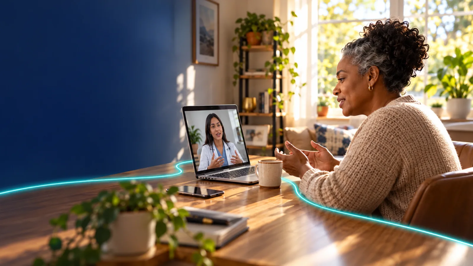 A woman on a video consultation with a licensed provider from home